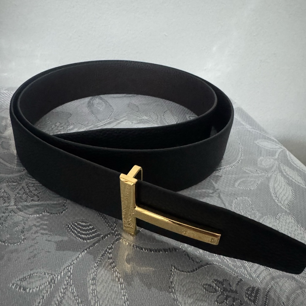 Tom ford black Leather Belt with Gold Buckle